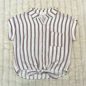 Becaal Crop Tie Bottom Rayon Button Up Striped Top Size Small